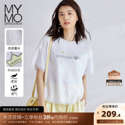 商场同款MYMO白色印花蕾丝衫朗黛2024春夏宽松T恤女180K
