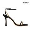 RAIZO 手工鞋一字带凉鞋 真皮底高跟鞋细跟气质名媛 女夏裸色黑色