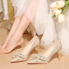 法式新娘主婚鞋女2023年水晶婚纱鞋平时可穿高跟鞋结婚伴娘鞋