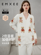 嫚熙孕妇月子服秋冬加厚加绒家居服套装半边绒，睡衣居家喂奶衣