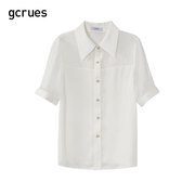 gcrues拼接透视感衬衫，女夏季气质显瘦小众，别致设计感白色上衣