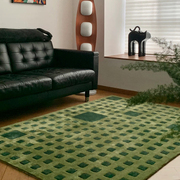 现代轻奢欧美复古绿色格子，客厅茶几沙发地毯卧室，书房衣帽间床边毯