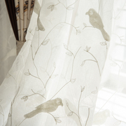 白色沙窗帘2023年美式乡村小鸟刺绣窗纱卧室客厅阳台飘窗遮光