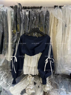 miss家2024韩国东大门减龄气质圆领织带蝴蝶结，设计宽松百搭卫衣
