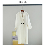 iceel原创设计时尚白色，毛呢外套女高定轻奢优雅气质名媛长款大衣