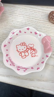 HelloKitty碗碟套装花花盘可爱好看的陶瓷餐具凯蒂猫家用创意碗盘