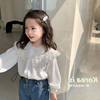 女童蕾丝花边衬衫2024春季韩版儿童翻领，长袖上衣宝宝打底衬衣