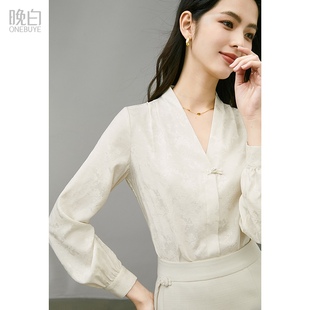 晚白2024春装女装知性优雅气质新中式衬衫，女衬衣中国风上衣
