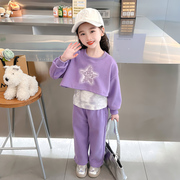 女童韩版卫衣春装套装2024儿童洋气休闲女宝宝时髦运动三件套