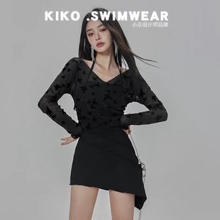 淑惠Kiko泰国小众设计高冷风泳衣女温泉度假泳装连体两件套长袖游