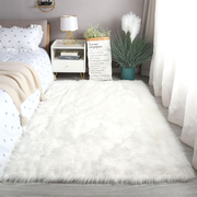 简约白色长毛绒地毯卧室床边厚坐垫，拍摄道具仿羊毛，橱窗装饰毛绒毯(毛绒毯)