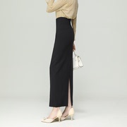 长款半身裙24春季通勤韩版显瘦黑色，包臀裙高腰气质长裙一步裙