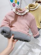 羊绒针织加棉款女童蕾丝边套头棉袄内胆高领线衣儿童加厚保暖衣