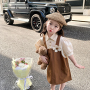 女童裙子儿童时髦森系连衣裙洋气夏装宝宝公主裙短袖假两件背带裙