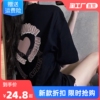 胖MM大码短袖T恤女夏季纯棉欧美复古微胖显瘦遮肉半袖上衣ins