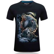 靓仔T恤3D短袖T恤男立体创意个性圆领男装T恤衫带有黑豹图案印花