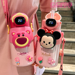 迪士尼草莓熊男女(熊男女，)儿童吸管316保温水杯双盖学生，幼儿温显卡通背带