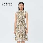 LANCY/悦朗姿女装2023夏季植物印花无袖衬衫连衣裙女收腰显瘦