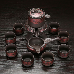 整套功夫茶具套装家用玻璃茶杯懒人石磨自动茶壶陶瓷紫砂轻奢中式