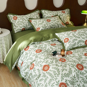 ins床上四件套全棉纯棉田园风格小清新床单200x230cm绿色网红被套