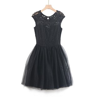 K2欧美外贸蕾丝网纱性感修身蓬蓬裙a型夏季黑色小礼服连衣裙