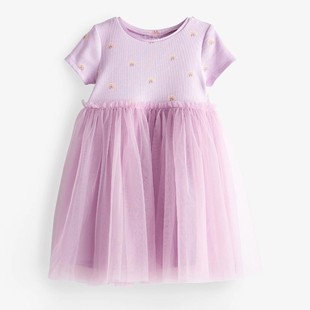 女童夏装2023洋气，甜美短袖连衣裙小女孩夏款紫色公主网纱裙子