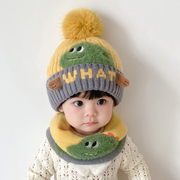 儿童帽子宝宝秋冬款毛线帽围巾套装男女童冬季加厚男孩保暖护耳帽