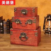 复古木盒子木箱子储物密码，收纳盒带锁首饰盒红色中式仿古风百