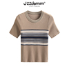 JZZDEMM中间横条纹针织短袖t恤女夏季修身显瘦薄款上衣百搭潮