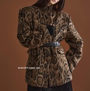 韩国直邮DINT两侧口袋肩垫西装领豹纹宽松夹克外套