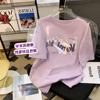 一线大牌外贸女装，香芋紫色oversize春装2024年女上衣t恤
