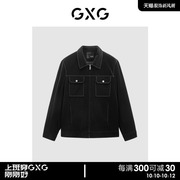 GXG男装 商场同款黑色经典翻领皮衣 2023年冬季GEX11228504