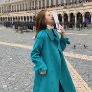 法式赫本风呢子橘色，双面羊绒大衣女，高端100纯羊毛2021年洋气