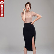 韩国2021秋女士半身裙轻熟高腰，简约开叉一步裙包臀中长裙