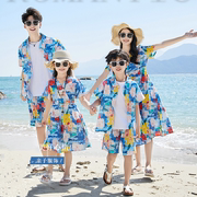 三亚度假亲子装男女儿童海南岛服套装父子，港风衬衫夏威夷派对大码