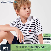 nautica童装男童短袖条纹polo衫，夏季中大儿童t恤洋气潮经典款