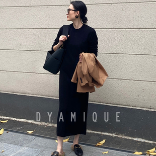 dyamique羊毛针织连衣裙气质圆领，经典优雅中长裙毛衣裙(毛衣裙)连身裙2006