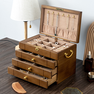 珠宝首饰盒高档精致黄金实木木质带锁手饰品收纳盒新婚礼物
