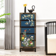 新中式古典传统手绘蓝色彩绘，五斗柜床头柜沙发，边柜储物柜装饰柜