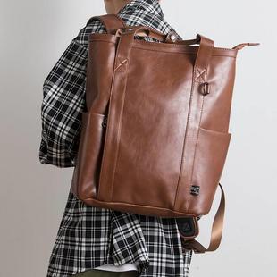 韩版男士旅行背包复古pu皮，学生书包个性时尚，大容量双肩包电脑(包电脑)背包