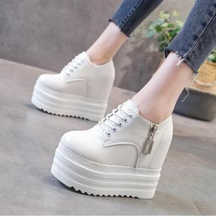 2024韩版女鞋12cm绑带坡跟，单鞋松糕厚底，内增高时尚黑白休闲鞋