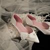 椿水晶花蝴蝶结，中空平底鞋仙女，风公主伴娘婚鞋