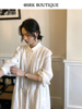 SRK 法式白色长袖连衣裙女2024春季气质百搭显瘦中长款衬衫裙