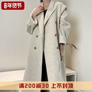 大连东越23秋冬韩版纯色，双面羊绒大衣女，中长款过膝羊毛呢外套