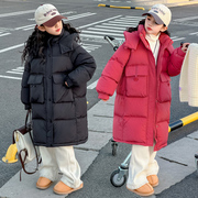 女童棉服冬装2023洋气儿童中长款过膝收腰韩版羽绒棉外套棉衣