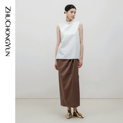 臻选zhuchongyun24夏白色(夏白色)新中式，盘扣立领无袖衬衣