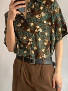 雨东林韩版气质花，衬衫男宽松休闲小众，日系复古垂感翻领短袖衬衣