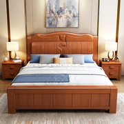 中式实木床1.8米主卧双人床简约现代经济型1.5m单人储物高箱婚床