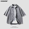 vishow麂皮绒短袖衬衫，男夏季美式复古半袖衬衣宽松潮牌痞帅