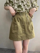 美式复古工装口袋短裙女夏季高腰，a字显瘦半身裙防走光休闲包臀裙